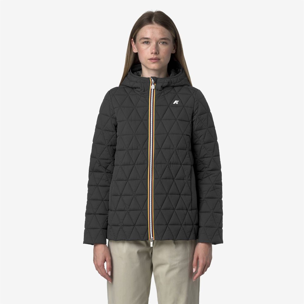 Grey women's Quilted Short Jacket with Hood and Primaloft Padding 02