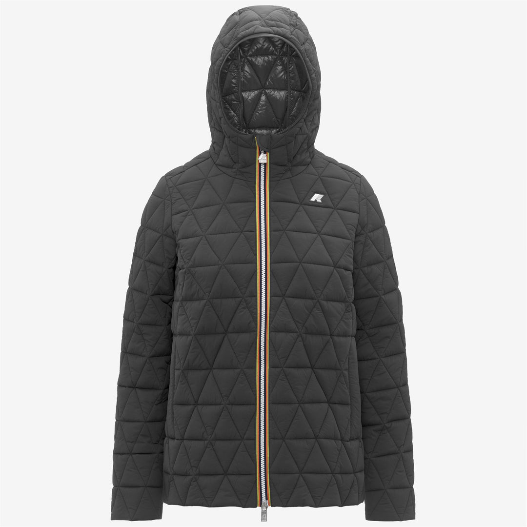 Grey women's Quilted Short Jacket with Hood and Primaloft Padding 01