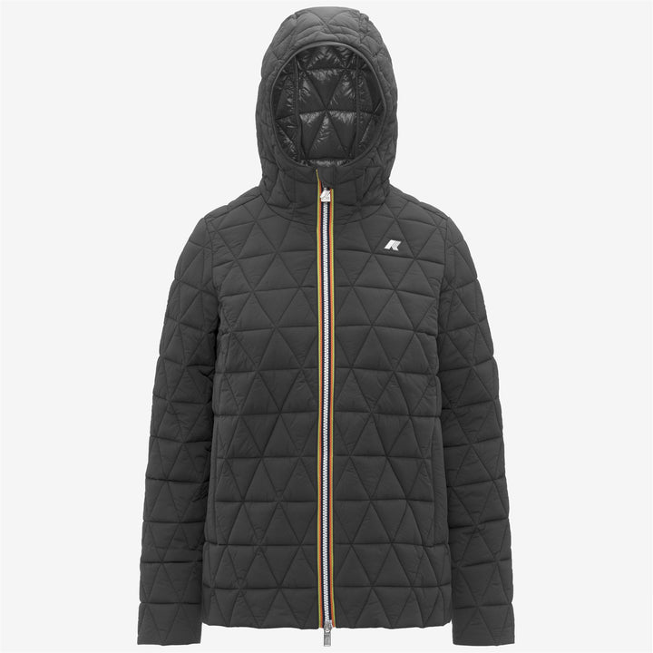 Chaqueta corta acolchada gris para mujer con capucha y relleno Primaloft 1