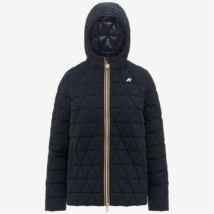 Chaqueta acolchada corta azul para mujer con capucha y relleno ecológico 1