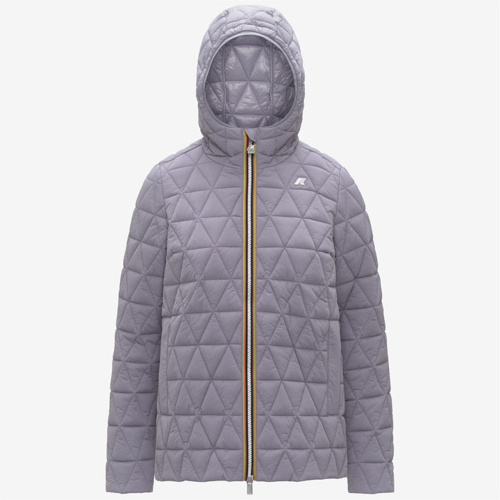 Chaqueta corta acolchada con capucha para mujer en color violeta 1