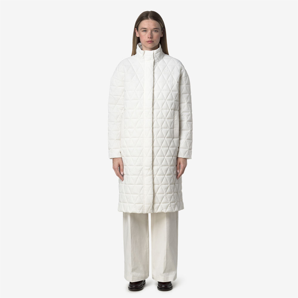 White Women's Long Quilted Jacket with Water-Repellent Fabric 02