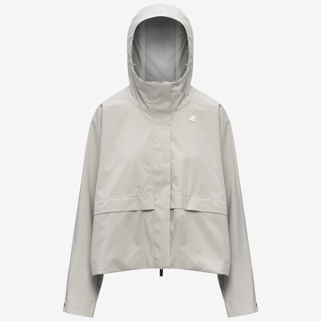 Chaqueta impermeable corta beige con capucha para mujer main