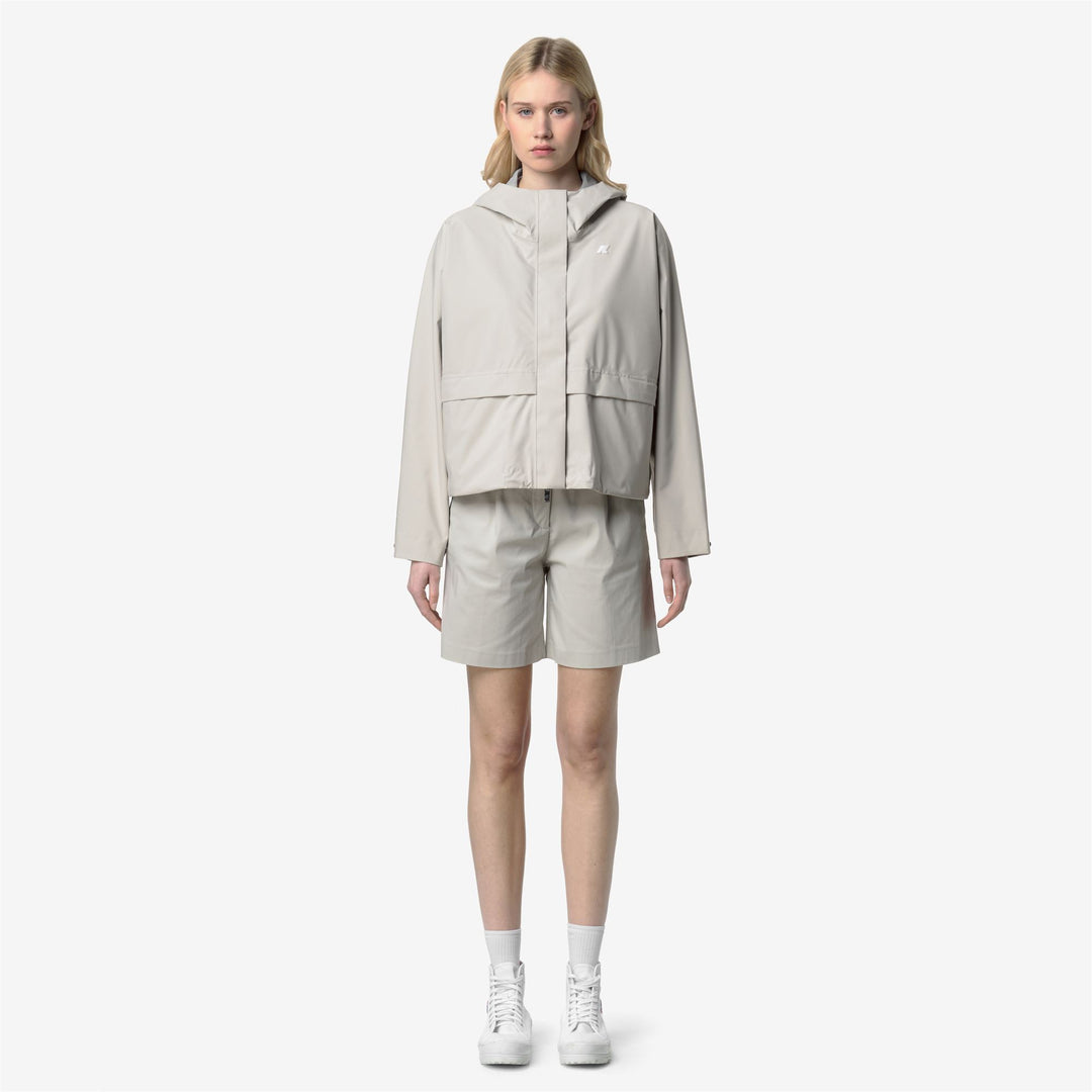 Beige Women's Cropped Waterproof Jacket with Hood 01