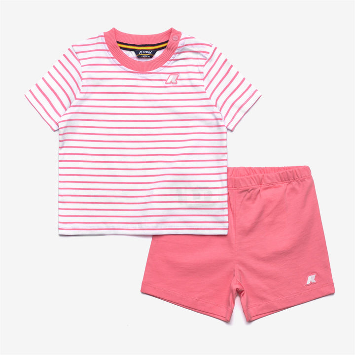 E. PETE SET STRIPES JERSEY - SETS - Shorts / T-Shirt - Kid unisex - WHITE-PINK GERANIUM 1