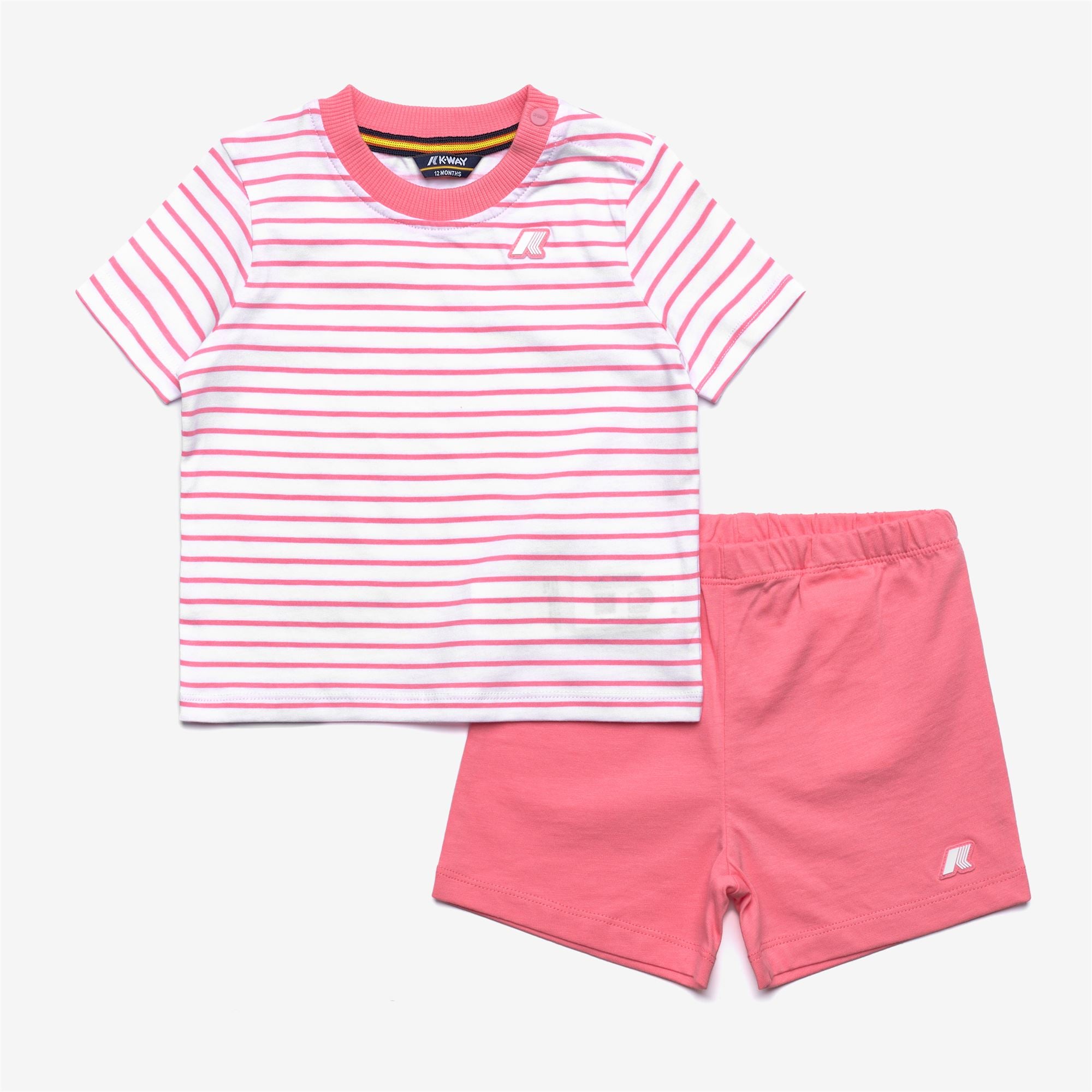 Sets_Kid unisex_E. PETE SET STRIPES JERSEY_Shorts / T-Shirt_White - Pink Geranium - Commercial 1