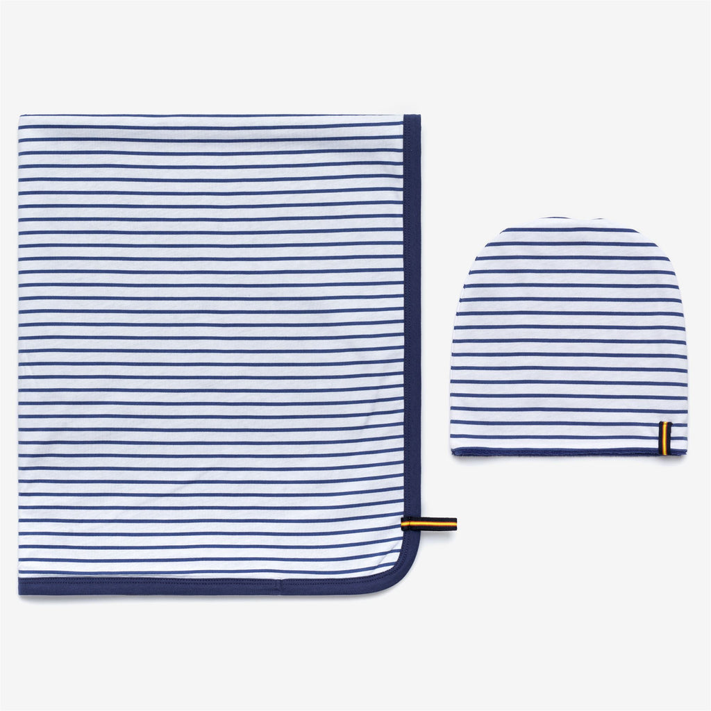 Sets_KID UNISEX_E. SET STRIPES DOUBLE_Blanket / Hat / Shoes_White - Blue Deep Cobalt - Commercial 3