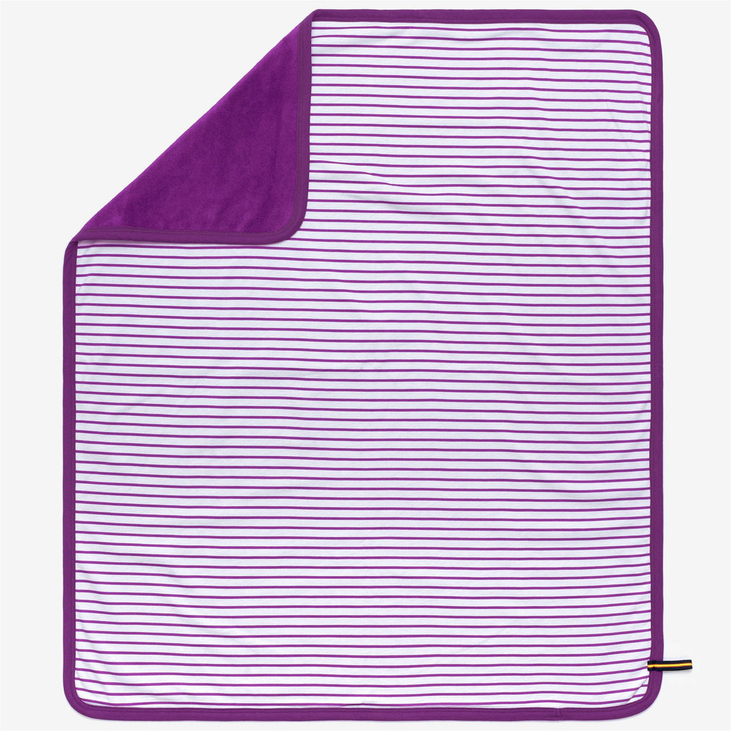 Sets_KID UNISEX_E. SET STRIPES DOUBLE_Blanket / Hat / Shoes_White - Violet - Commercial 1