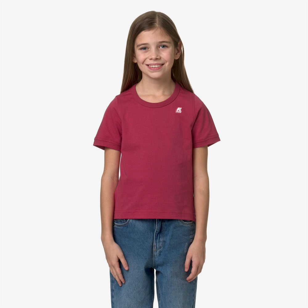 Dark Pink Girls' Cotton T-Shirt with Colorful Tape Detail 02