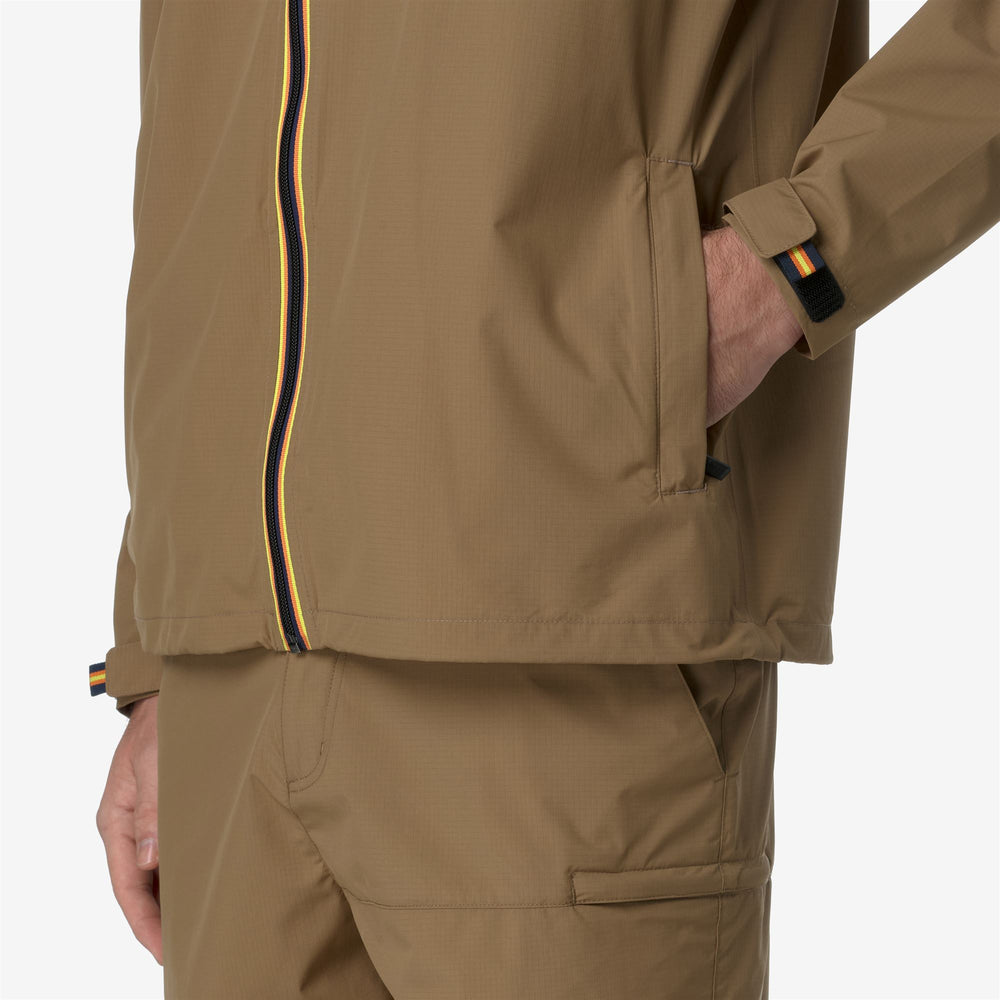 Brown Green Unisex Packable Waterproof Jacket with Adjustable Features 02