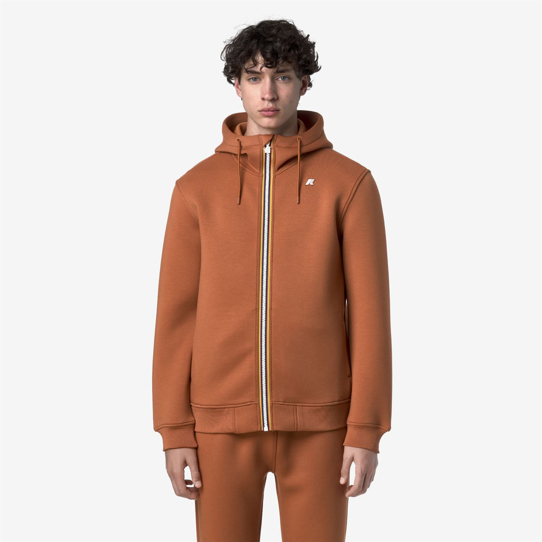 Orange Men's Fleece Jacket with Adjustable Hood 01