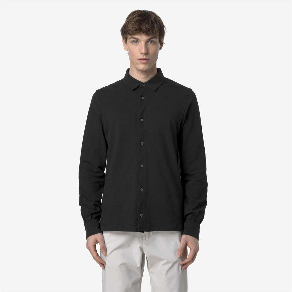 Camisa clásica de piqué elástica negra y gris para hombre 02