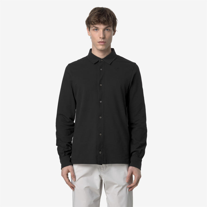 Camicia Piqué Stretch Classica Uomo Nera Grigia per Uso Cittadino 3