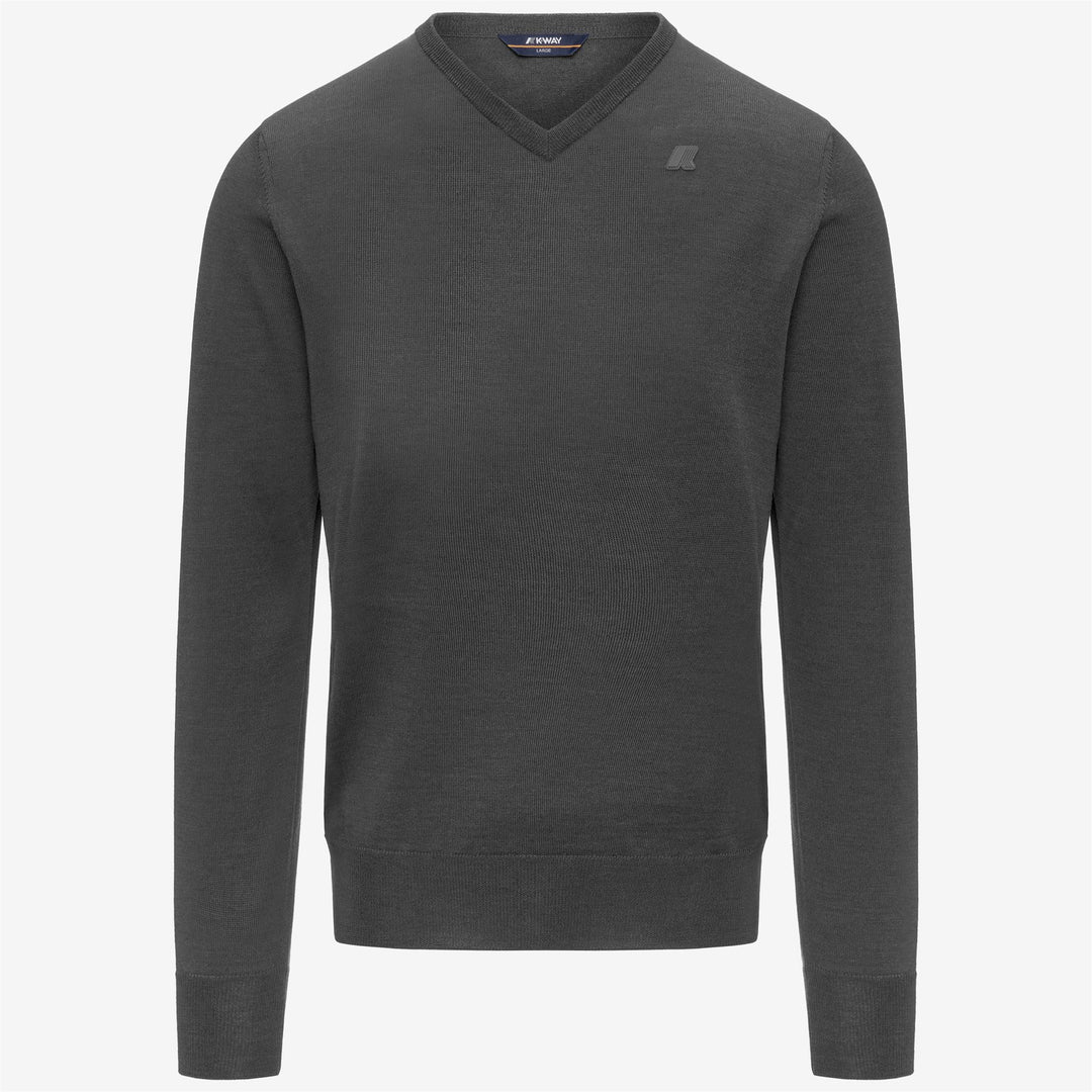 Grey Men's Merino Wool V-Neck Pullover with Ribbed Trims 01