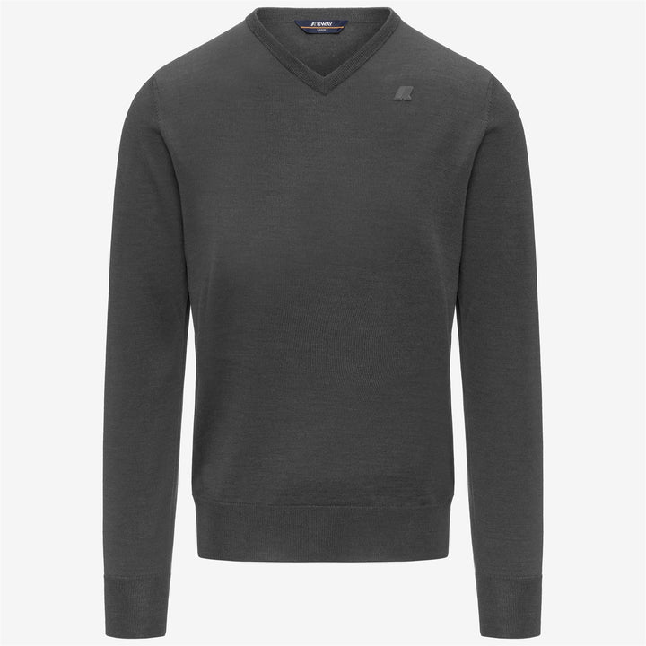 Maglione grigio da uomo in lana merino con scollo a V e bordi a coste 1