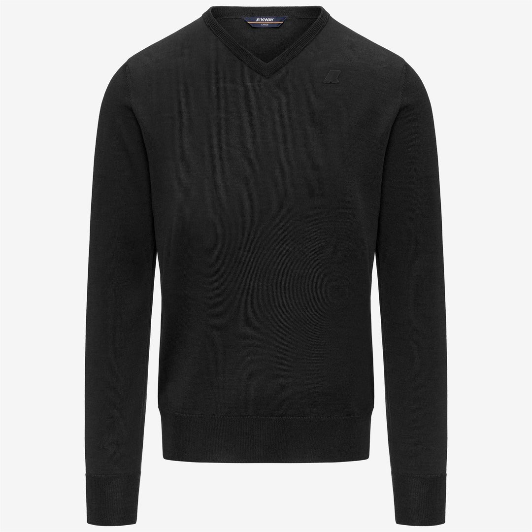 Black Men's Merino Wool V-Neck Pullover Knitwear 01