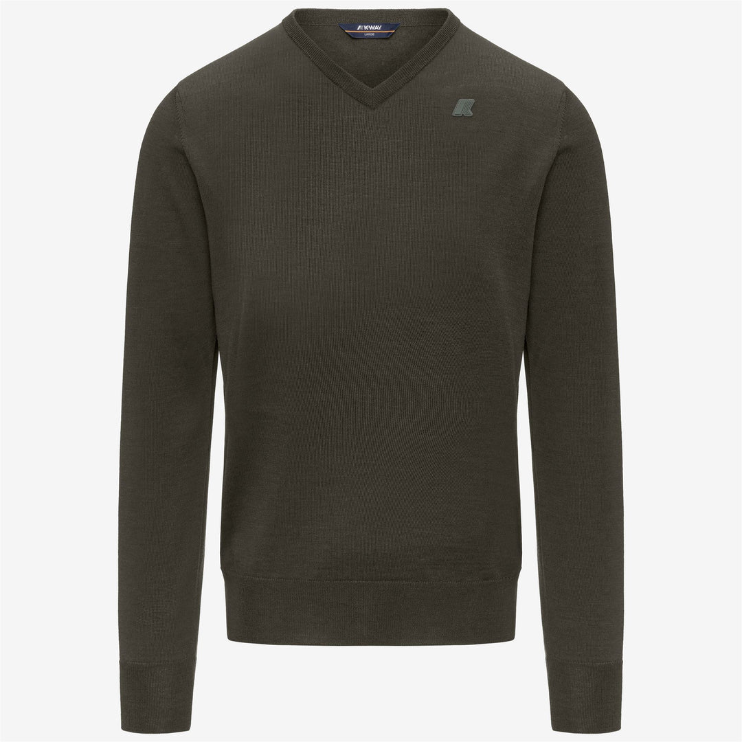 Green blackish Men's Merino Wool V-neck Pullover Sweater 01