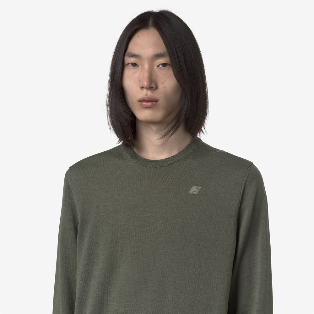 Sage green Men's Merino Wool Crewneck Pullover 02