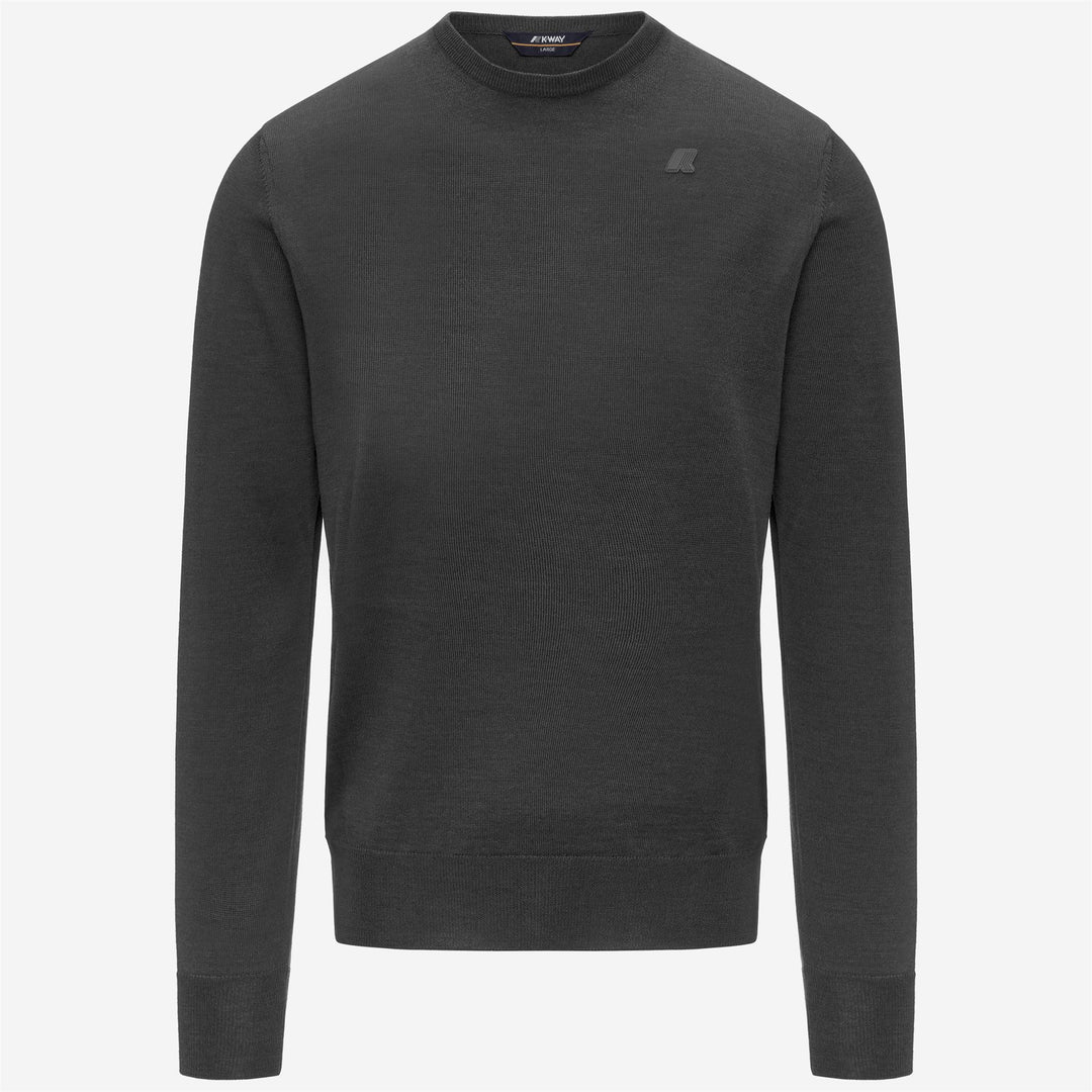 Grey Men's Merino Wool Crewneck Pullover with Ribbed Trims 01