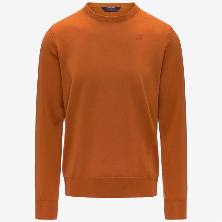 Jersey de cuello redondo de lana merino color naranja óxido para hombre 1
