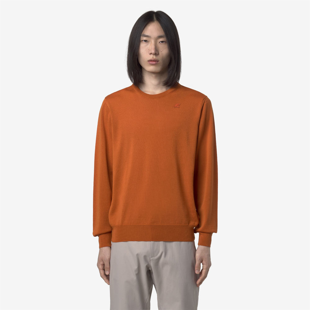 Rust orange Men's Merino Wool Crewneck Pullover 02