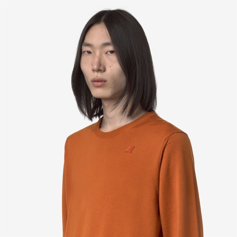 Rust orange Men's Merino Wool Crewneck Pullover 02