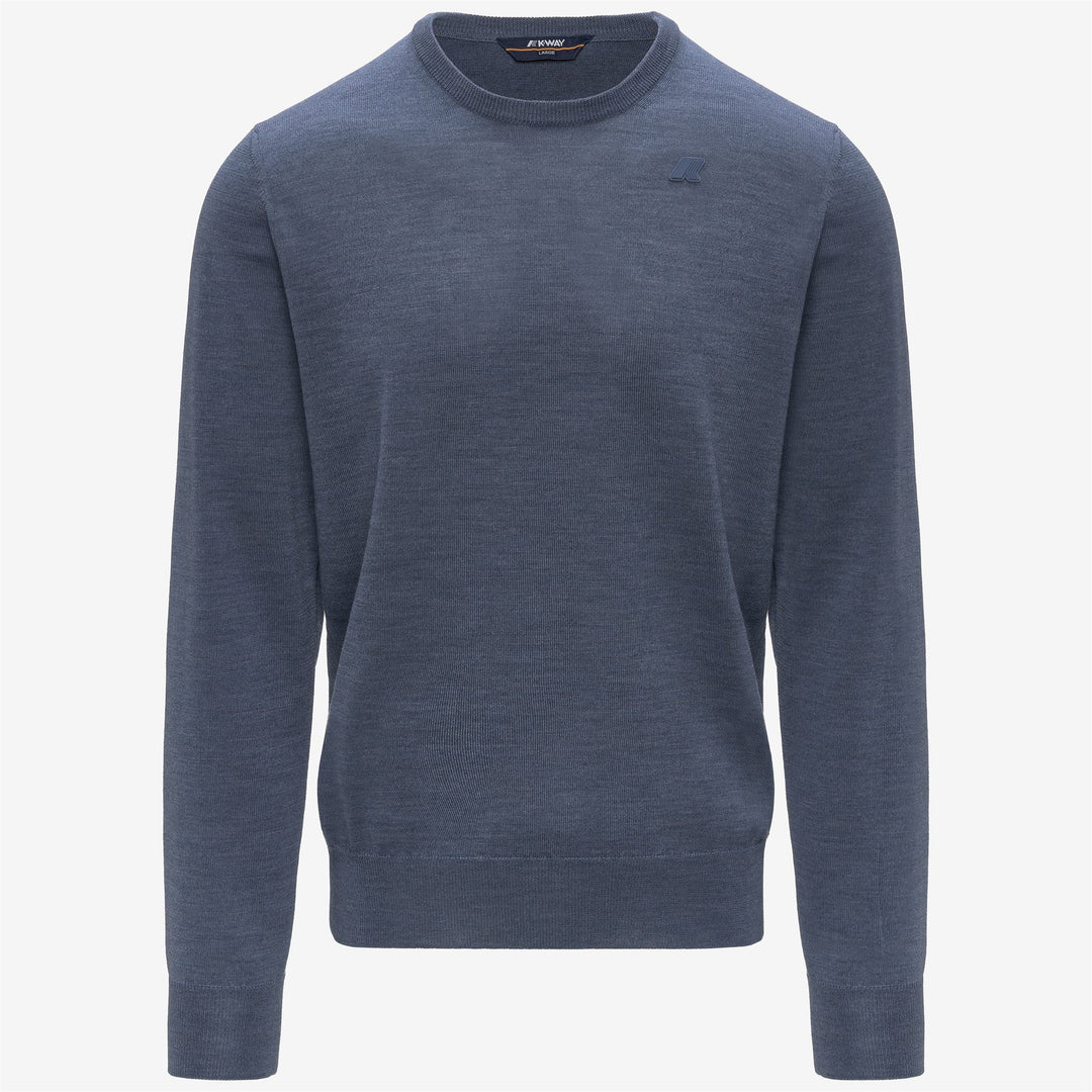 Blue Men's Merino Wool Crewneck Pullover with Ribbed Trims 01