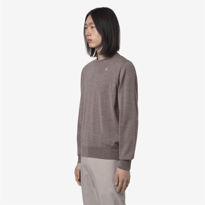 Beige men's Merino Wool Crewneck Pullover with Ribbed Trims 4