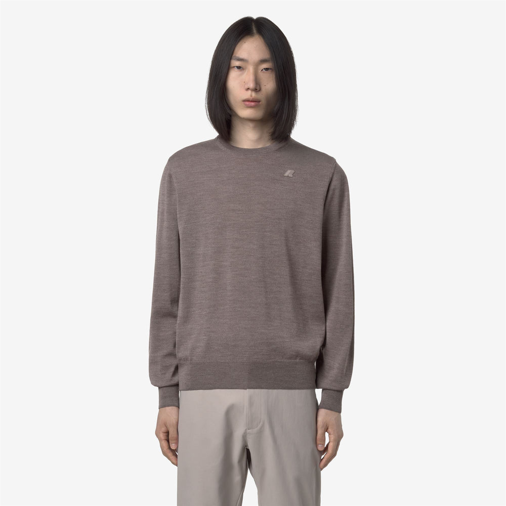 Beige men's Merino Wool Crewneck Pullover with Ribbed Trims 02