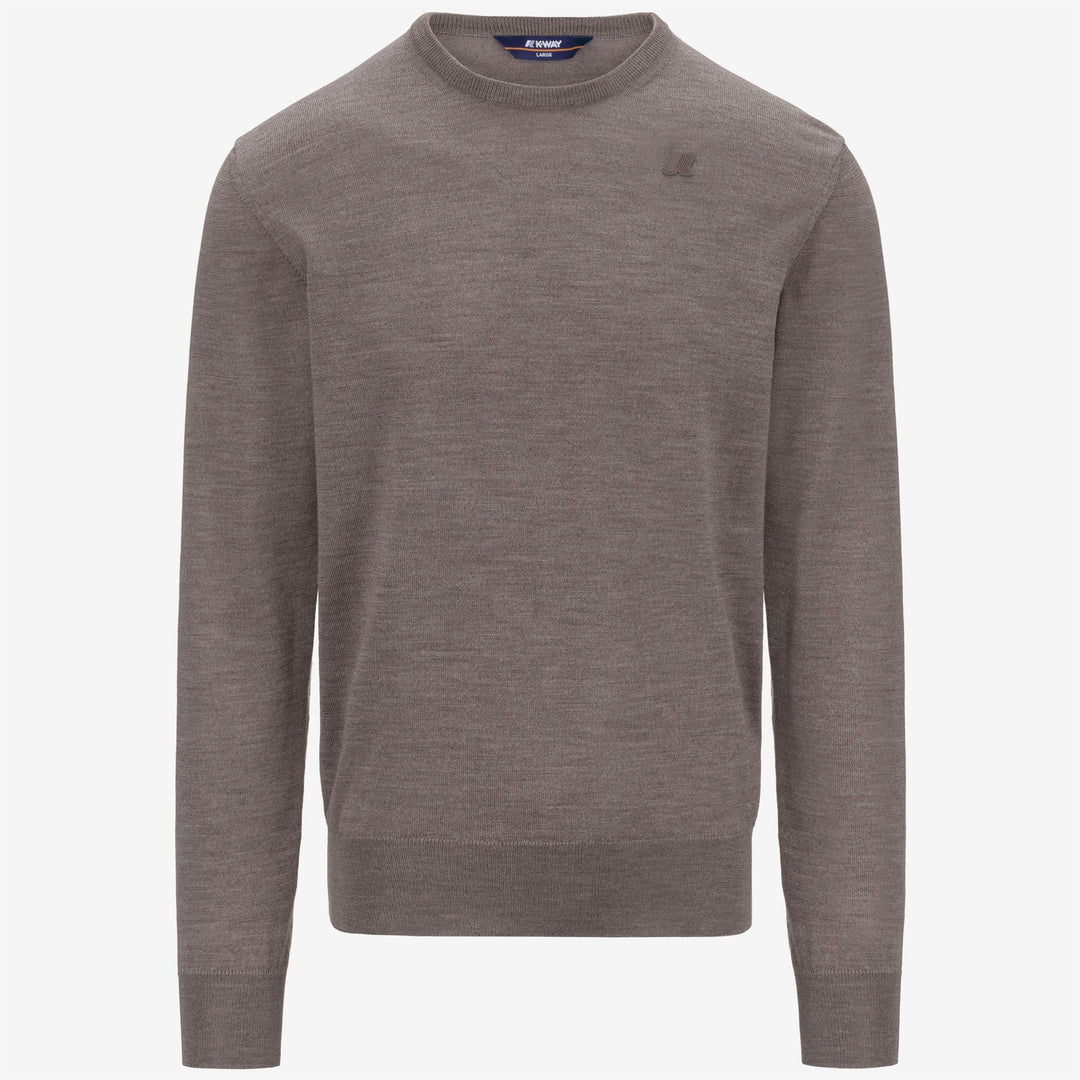 Beige men's Merino Wool Crewneck Pullover with Ribbed Trims 01