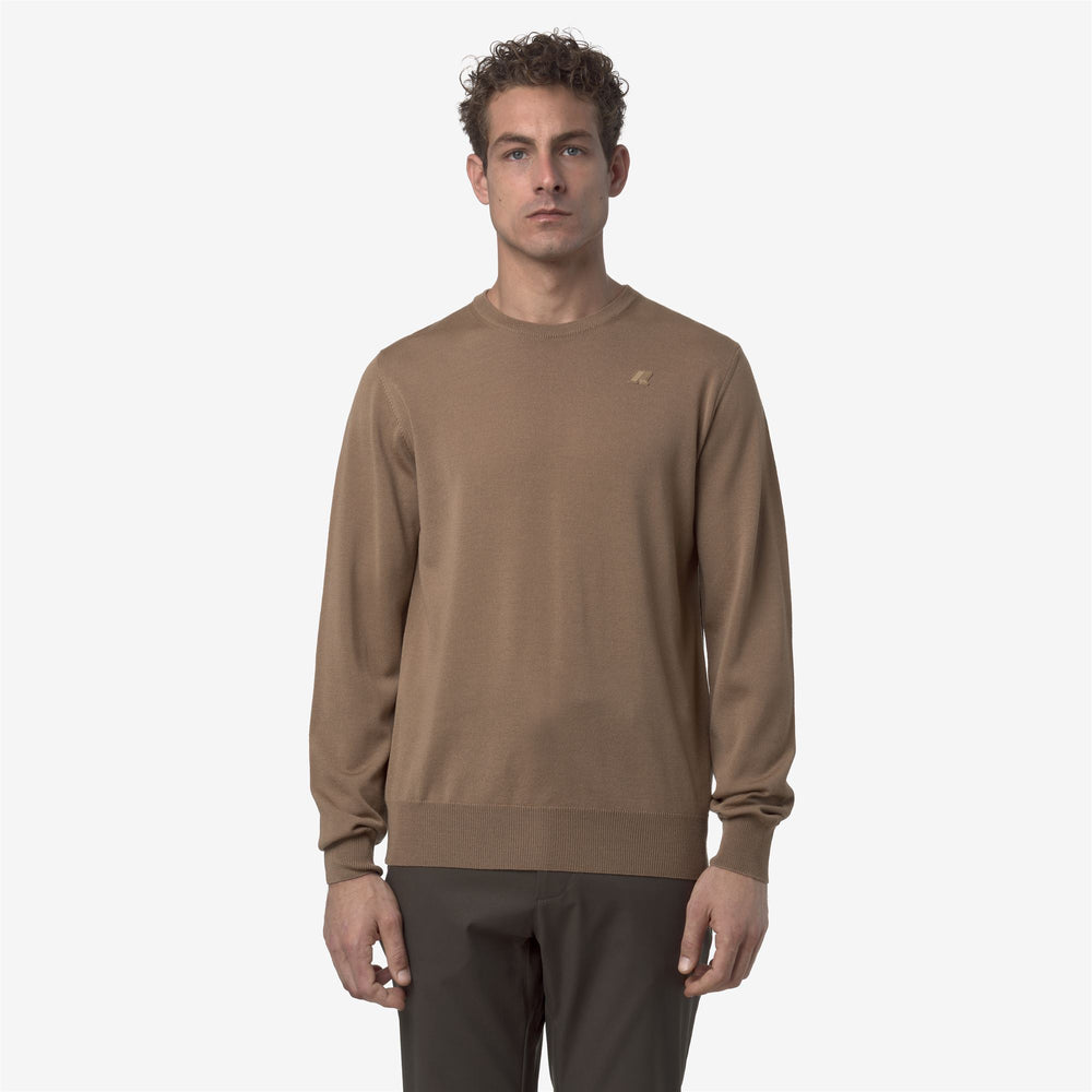 Brown Men's Merino Wool Crewneck Pullover 02