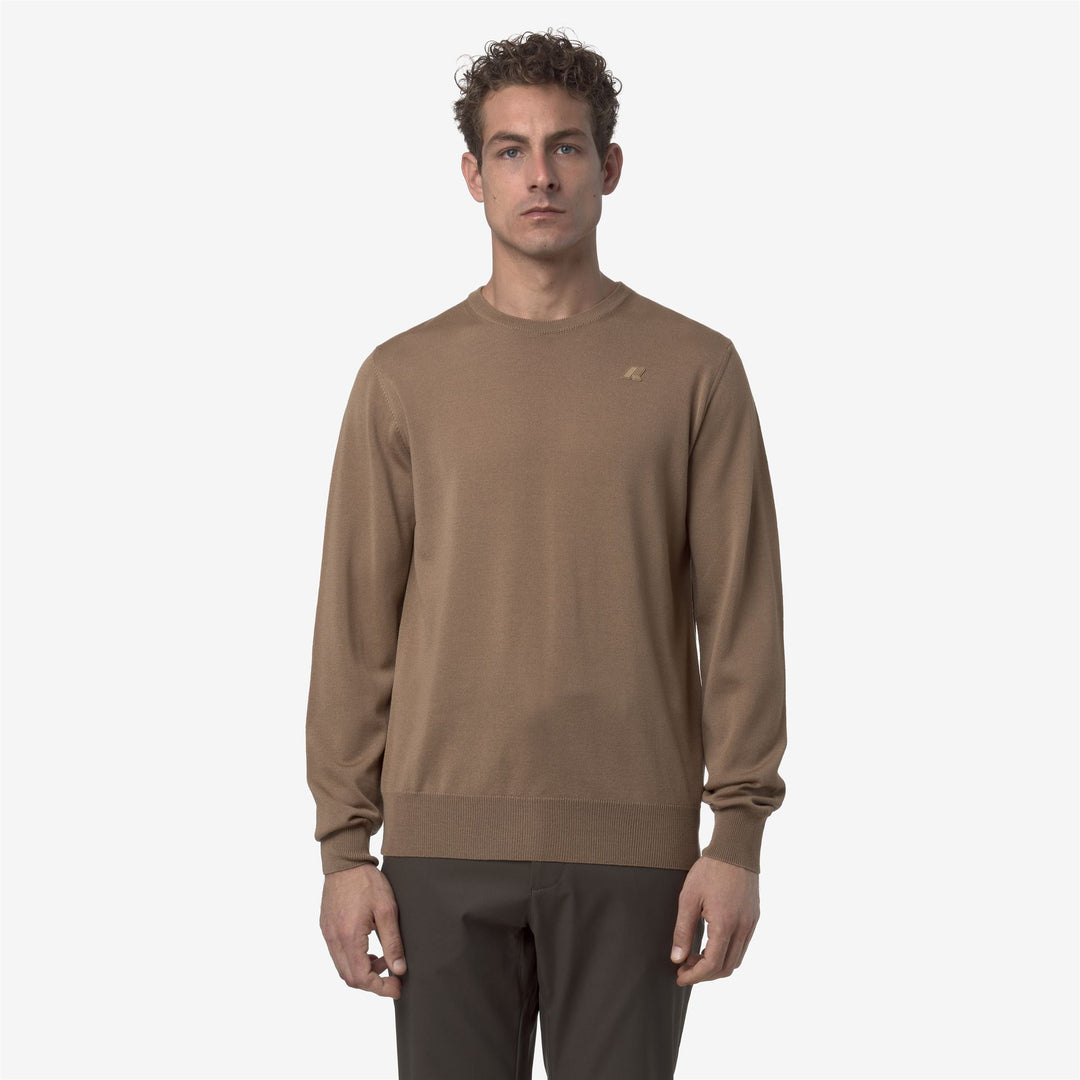 Maglione girocollo in lana merino marrone da uomo main