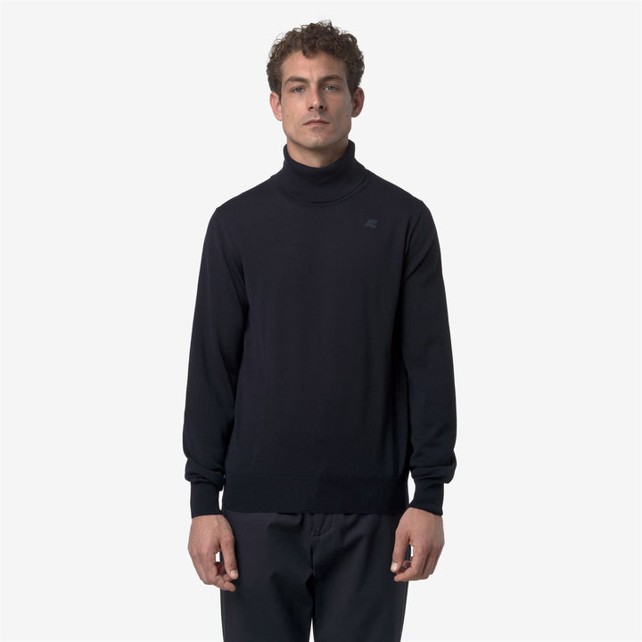 Jersey de cuello alto de lana merino azul profundo para hombre 3