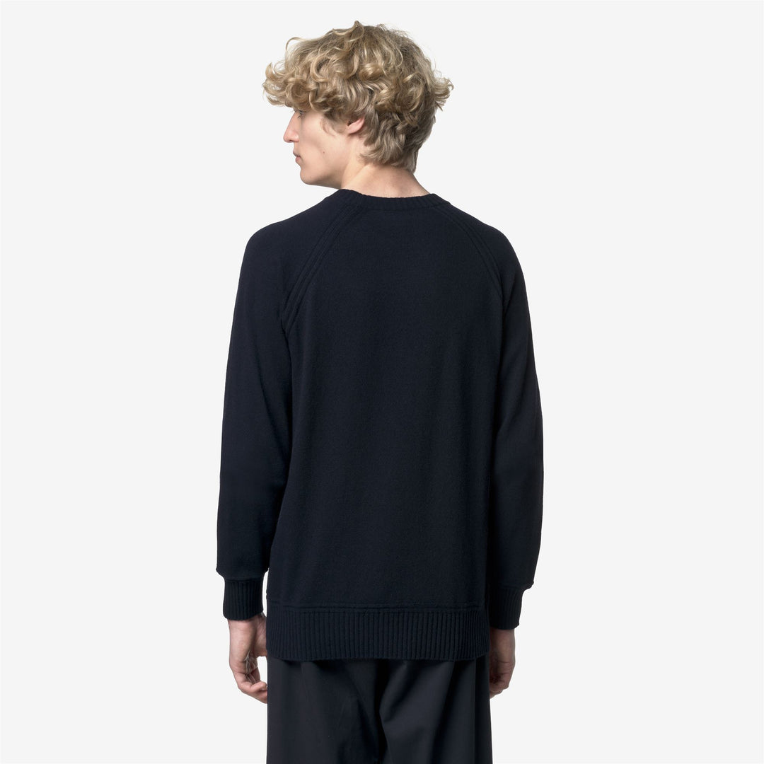 Jersey de cuello redondo de lana de cachemira azul para hombre con ribetes acanalados main