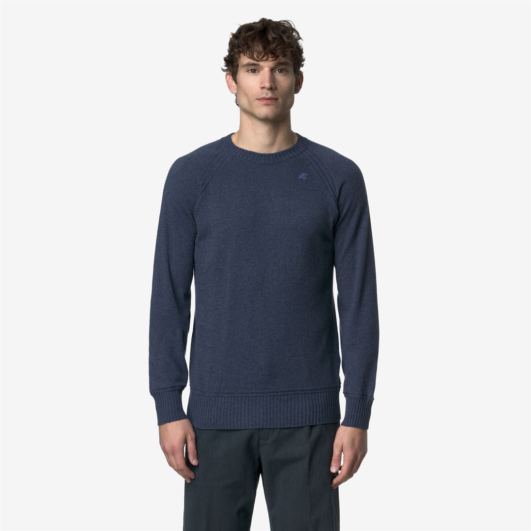 Maglione girocollo in lana e cashmere blu da uomo main
