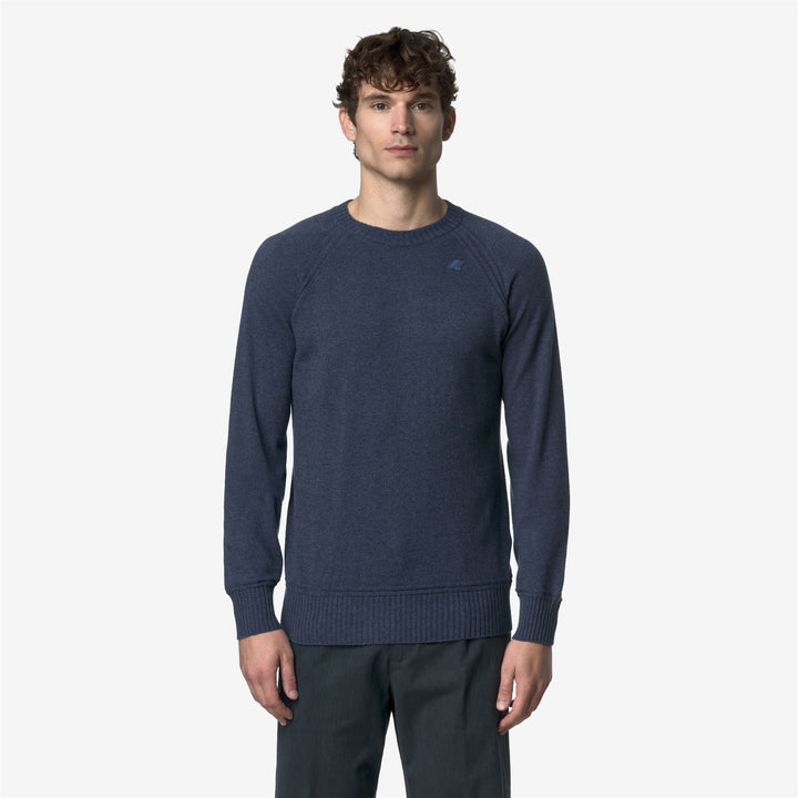 Maglione girocollo in lana e cashmere blu da uomo 3