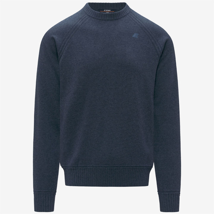 Maglione girocollo in lana e cashmere blu da uomo 1