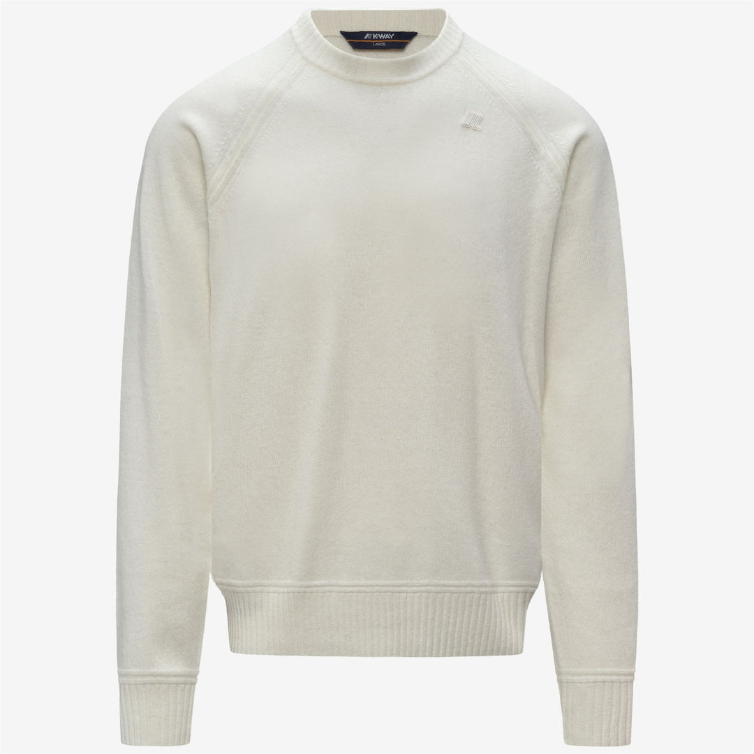 Jersey de punto de cuello redondo de lana de cachemira blanco para hombre 01