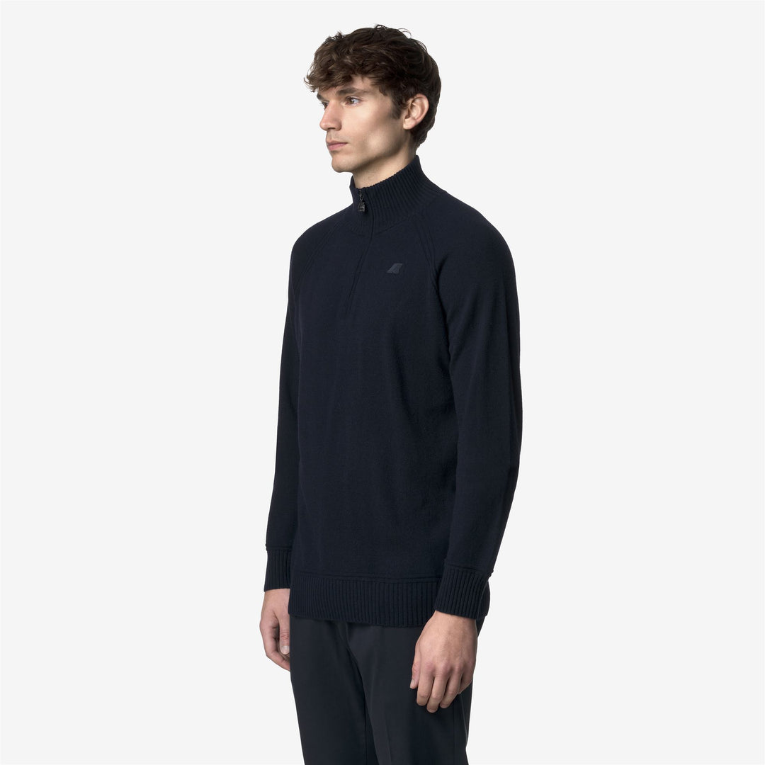 Polo in cashmere e lana blu da uomo con mezza zip main