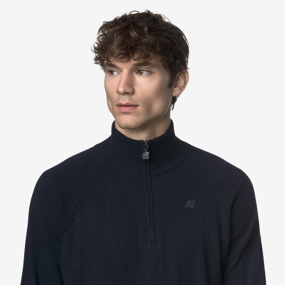 Polo in cashmere e lana blu da uomo con mezza zip main