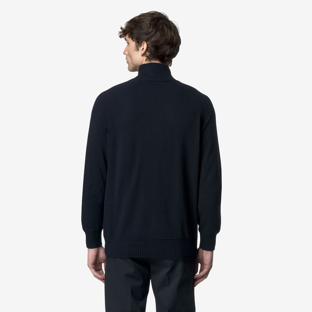 Polo in cashmere e lana blu da uomo con mezza zip main