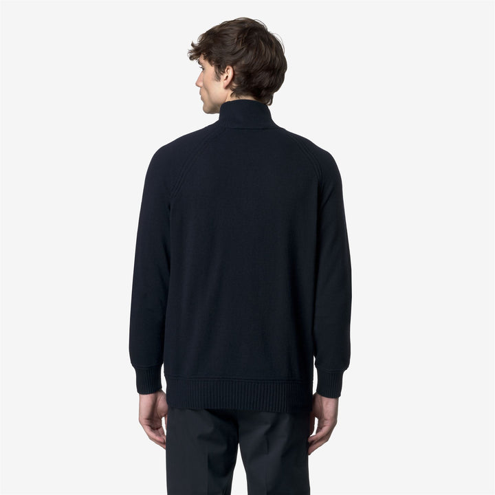 Polo in cashmere e lana blu da uomo con mezza zip 5