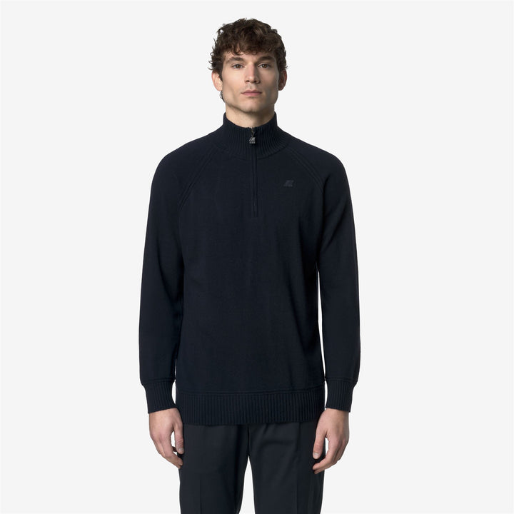 Polo in cashmere e lana blu da uomo con mezza zip 3