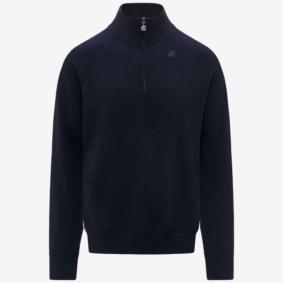 Polo de punto de lana de cachemira azul para hombre con media cremallera 01