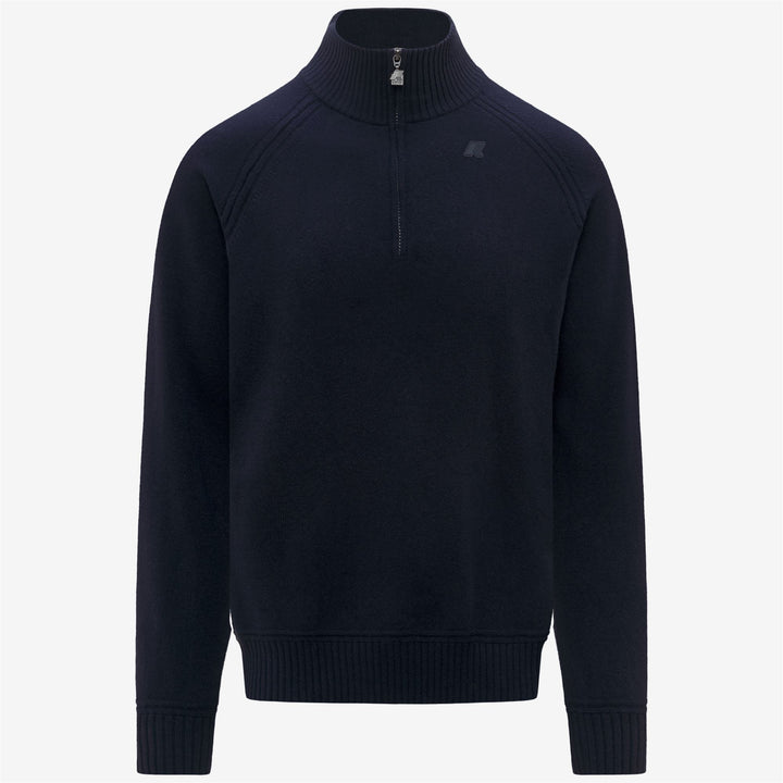 Polo in cashmere e lana blu da uomo con mezza zip 1