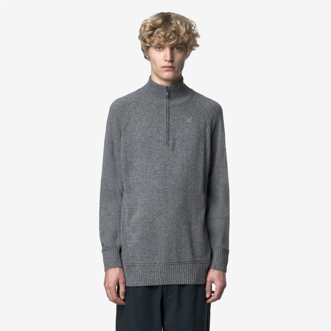 Polo da uomo in lana e cashmere con mezza zip, colore grigio main