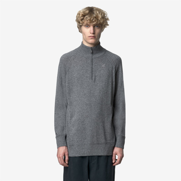 Polo da uomo in lana e cashmere con mezza zip, colore grigio 3