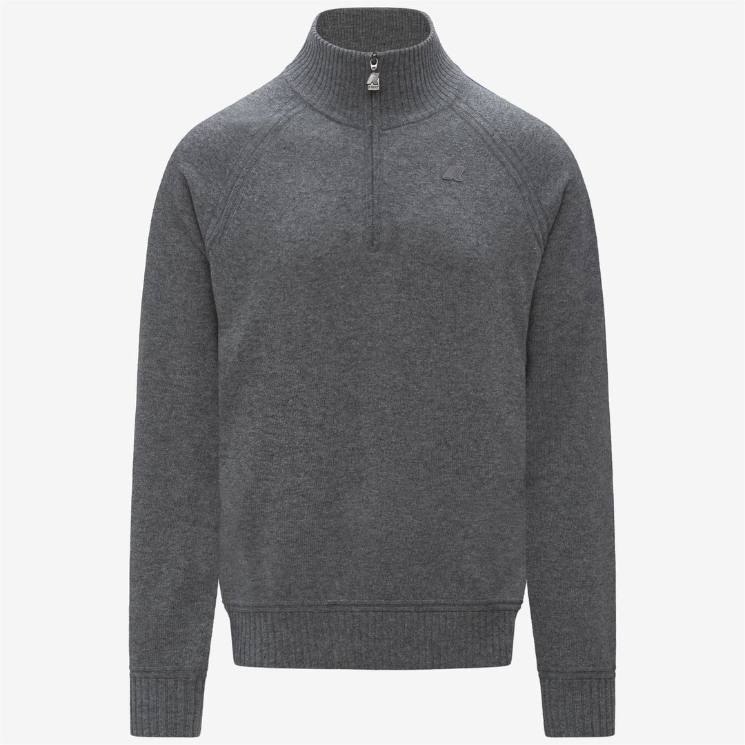 Polo de punto de lana y cachemira gris con media cremallera para hombre 01