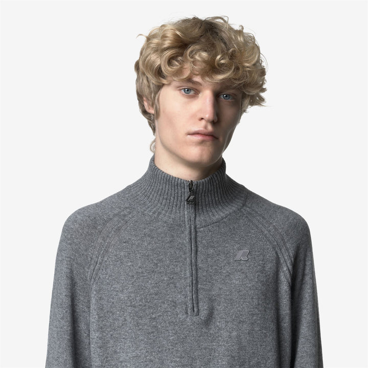 Polo da uomo in lana e cashmere con mezza zip, colore grigio 2