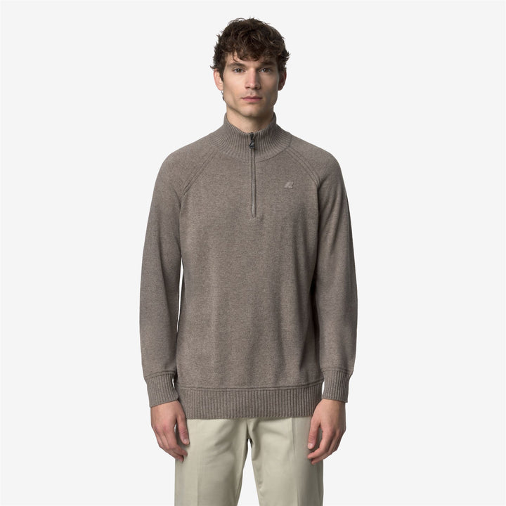 Beige Men's Cashmere Wool Polo Knitwear with Half-Zip 1